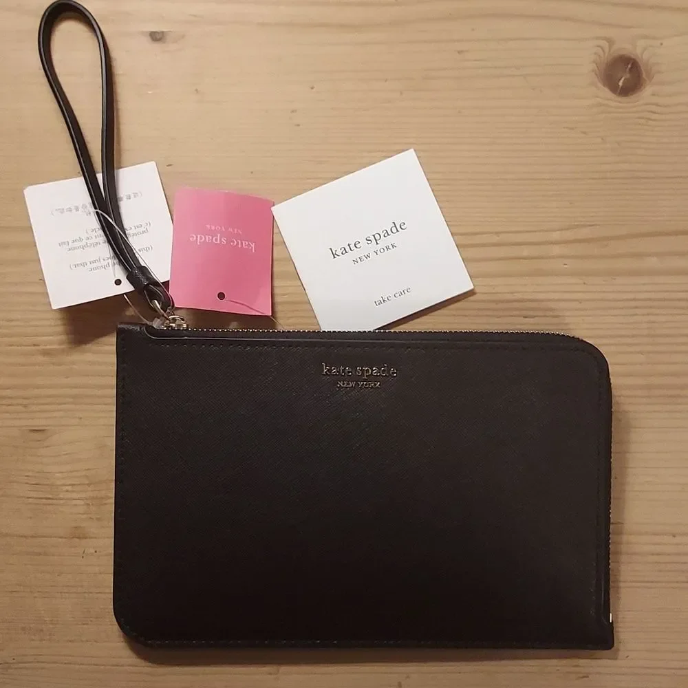 Kate Spade Black Wallet Medium Zip Wristlet Phone Wallet Cameron